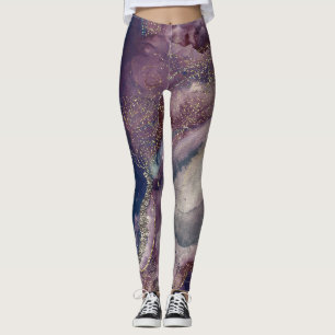 Paarse blauwe Waterverf Cosmic Galaxy Sparkle Leggings