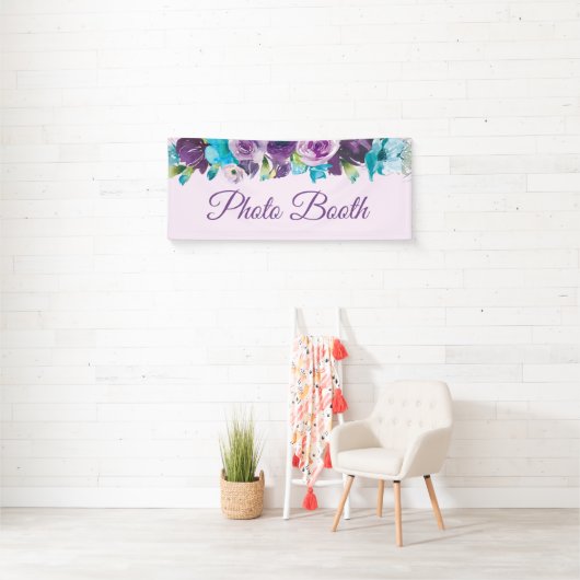 Paarse blauwe Waterverf Floral Foto Booth Spandoek (Insitu)