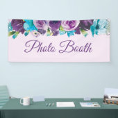 Paarse blauwe Waterverf Floral Foto Booth Spandoek (Beurs)