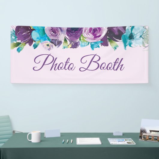 Paarse blauwe Waterverf Floral Foto Booth Spandoek (Beurs)