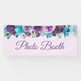 Paarse blauwe Waterverf Floral Foto Booth Spandoek