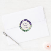 Paarse blauwe Waterverf Floral Happy Moederdag Ronde Sticker (Envelop)