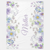 Paarse Blauwe Waterverf Floral Moeder Fleece Deken (Voorkant)