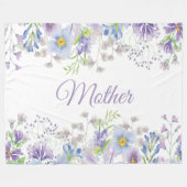 Paarse Blauwe Waterverf Floral Moeder Fleece Deken (Voorkant (Horizontaal))