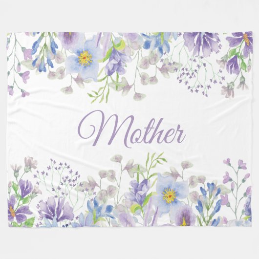 Paarse Blauwe Waterverf Floral Moeder Fleece Deken (Voorkant (Horizontaal))