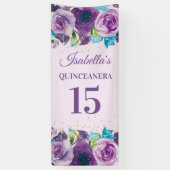 Paarse blauwe Waterverf Floral Quinceañera Spandoek (Verticaal)