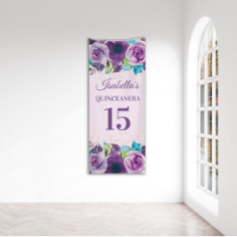 Paarse blauwe Waterverf Floral Quinceañera Spandoek