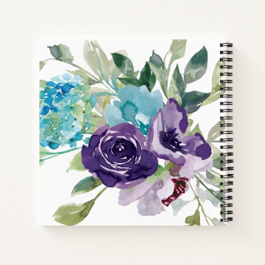 Paarse Blauwe Waterverf Floral Recipe Notitieboek (Achterkant)