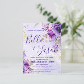 Paarse Blauwe Waterverf Floral Weddenschap Briefkaart (Staand voorkant)