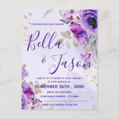 Paarse Blauwe Waterverf Floral Weddenschap Briefkaart (Voorkant)