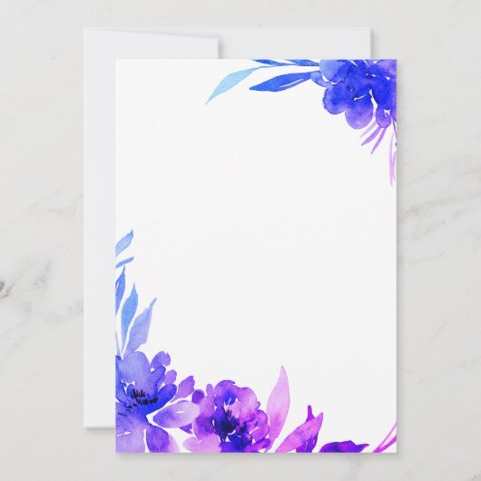 Paarse Blauwe Waterverf Floral Weddenschap Kaart (Achterkant)