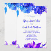 Paarse Blauwe Waterverf Floral Weddenschap Kaart (Voorkant / Achterkant)