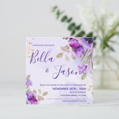  Paarse blauwe Waterverf Floral Wedding (Staand voorkant)