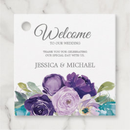 Paarse blauwe Waterverf Floral Wedding Bedankjes Labels