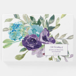 Paarse blauwe Waterverf Floral Wedding Gastenboek