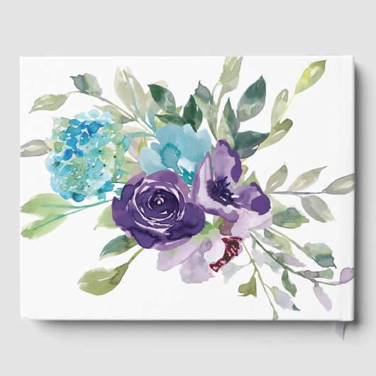 Paarse blauwe Waterverf Floral Wedding Gastenboek (Achterkant)