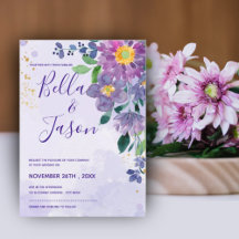  Paarse blauwe Waterverf Floral Wedding