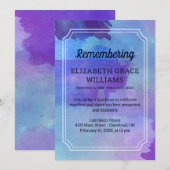 Paarse Blauwe Waterverf Herdenking Memorial Kaart (Voorkant / Achterkant)