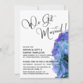 Paarse Blauwe Waterverf Hortensia We Zijn Getrouwd Kaart (Voorkant)