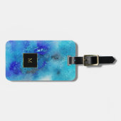 Paarse blauwe waterverf spatten gouden monogram bagagelabel (Voorkant horizontaal)