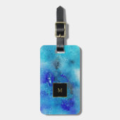 Paarse blauwe waterverf spatten gouden monogram bagagelabel (Voorkant verticaal)
