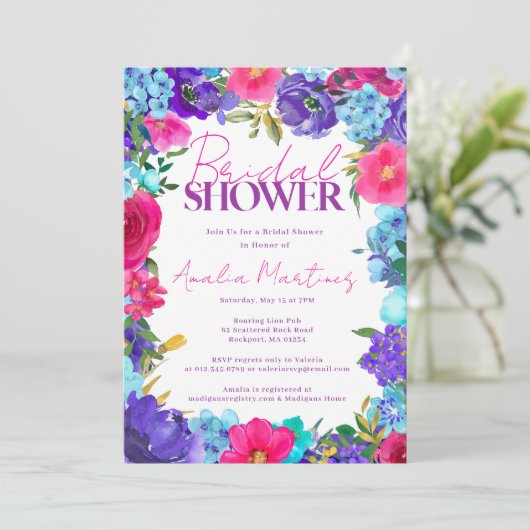 Paarse blauwe Waterverf Vrijgezellenfeest Kaart (Staand voorkant)