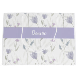 Paarse Blauwe Wilde Bloem Waterverf Monogram Naam Groot Cadeauzakje