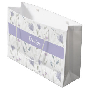Paarse Blauwe Wilde Bloem Waterverf Monogram Naam Groot Cadeauzakje