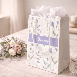 Paarse Blauwe Wilde Bloem Waterverf Monogram Naam Klein Cadeauzakje