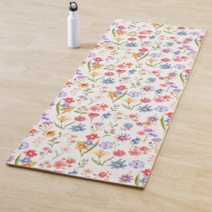 Paarse Blauwe Wilde Bloem Waterverf Yogamat