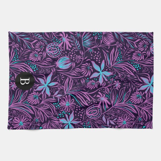 Paarse & Blauwe Wilde Bloemen | Monogram Theedoek (Horizontaal)