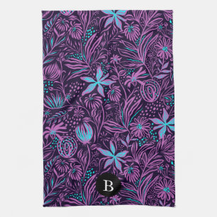 Paarse & Blauwe Wilde Bloemen   Monogram Theedoek