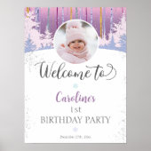 Paarse Blauwe Winter Eerste Verjaardag Welkom Foto Poster (Voorkant)