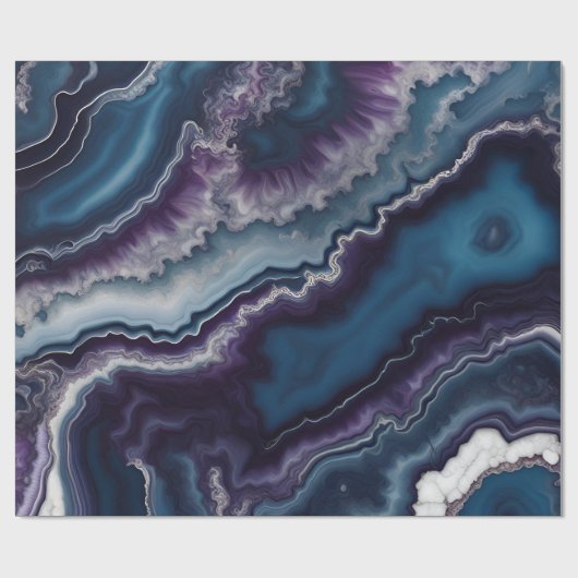 Paarse Blauwe Witte Agaat Marmeren ontwerp Cadeaupapier (Vlak)