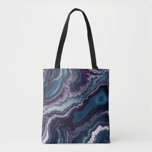 Paarse Blauwe Witte Agaat Marmeren ontwerp Tote Bag (Voorkant)