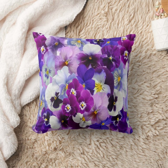 Paarse Blauwe Witte Viooltje Bloemen Kussen (Deken)