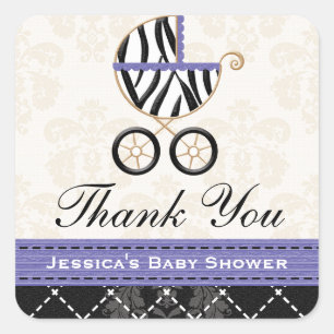 Paarse Blauwe Zebra Baby Carriage Dank u Vierkante Sticker