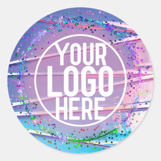 Paarse Blauwe Zigzag Holograaf Glitter Confetti Lo Ronde Sticker (Voorkant)