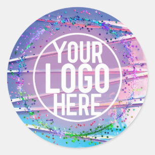 Paarse Blauwe Zigzag Holograaf Glitter Confetti Lo Ronde Sticker