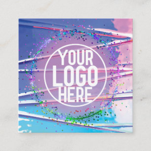 Paarse Blauwe Zigzag Holograaf Glitter Confetti Lo Vierkante Visitekaartje