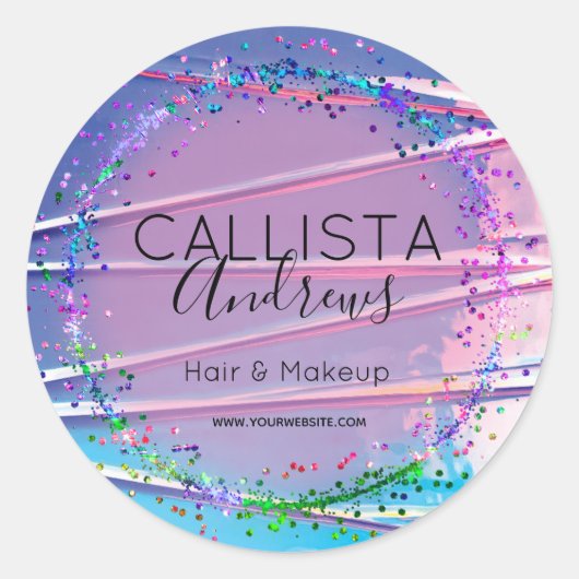 Paarse Blauwe Zigzag Holograaf Glitter Confetti Ronde Sticker (Voorkant)