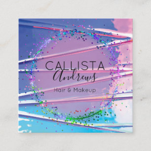 Paarse Blauwe Zigzag Holograaf Glitter Confetti Vierkante Visitekaartje