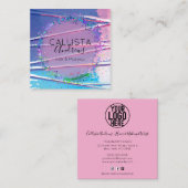 Paarse Blauwe Zigzag Holograaf Glitter Confetti Vierkante Visitekaartje (Voorkant / Achterkant)