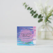 Paarse Blauwe Zigzag Holograaf Glitter Confetti Vierkante Visitekaartje (Staand voorkant)