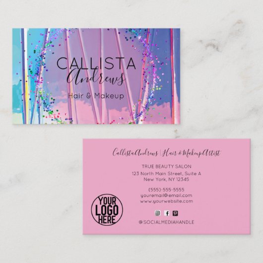 Paarse Blauwe Zigzag Holograaf Glitter Confetti Visitekaartje (Voorkant / Achterkant)