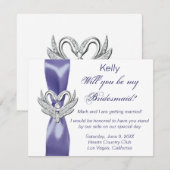 Paarse Blauwe Zilveren Zwanen Bruidsmeisje Kaart (Voorkant / Achterkant)