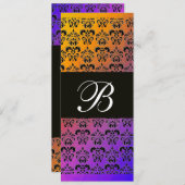 Paarse BLAUWE ZWARTE DAMASKMONOGRAM, wit Kaart (Voorkant / Achterkant)