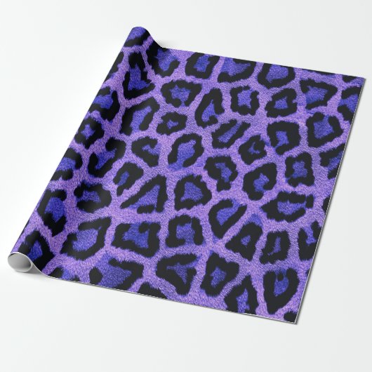 Paarse Blauwe Zwarte Leopard Dierenprint Cadeaupapier (Uitgerold)