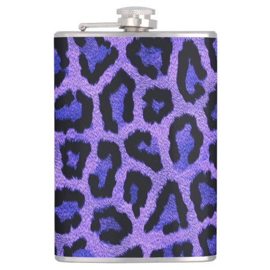 Paarse Blauwe Zwarte Leopard Dierenprint Heupfles (Voorkant)