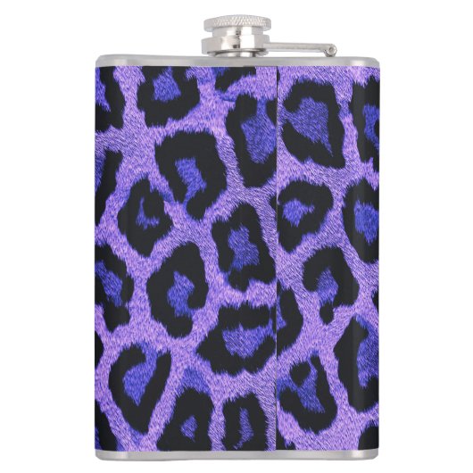 Paarse Blauwe Zwarte Leopard Dierenprint Heupfles (Achterkant)